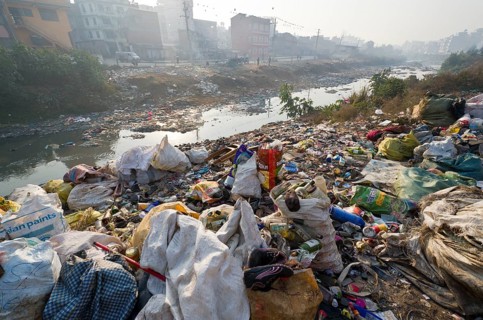 Garbage dumped at Bhagmati River in the middle of the city