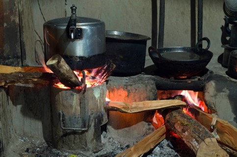 Pots on open fire in a typical nepali kitchen