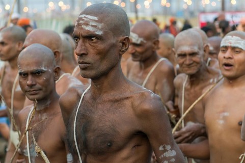 Walking back to the Akhara as part of the initiation of new sadhus