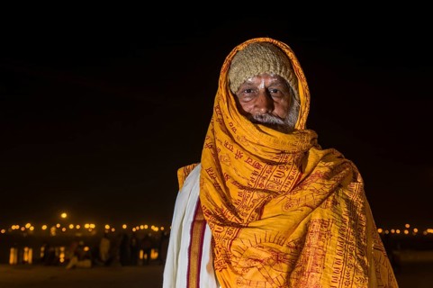 Pilgrim at night at the Sangam