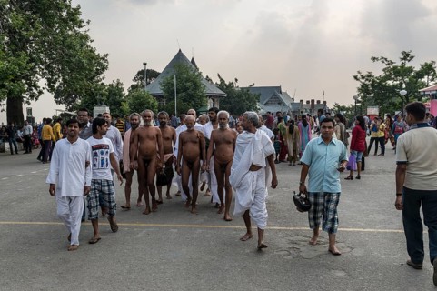 The very rare sight of a group of Jain monks walking naked on Mall Road