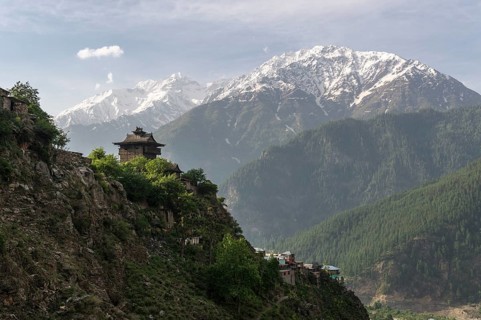 The wooden Kamru Fort above Kamru village on a mountain ridge