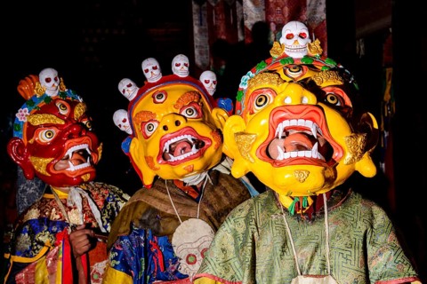 Wooden masks used by monks for ritual dances during Hemis Festival