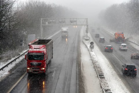A46 motorway in winter with heavy snowfall