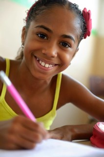 Schoolgirl in a slum or favela