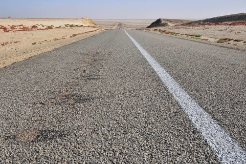 Paved country road in Western Sahara