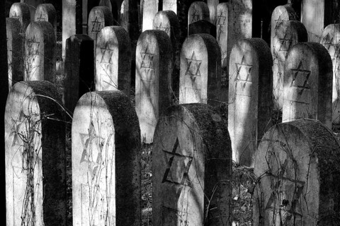 Group of old grave stones with Stars of David