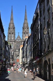 Historic centre with the black facade of the Clermont-Ferrand Cathedral