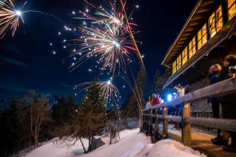 New Year's Eve fireworks at Bruennsteinhaus mountain lodge
