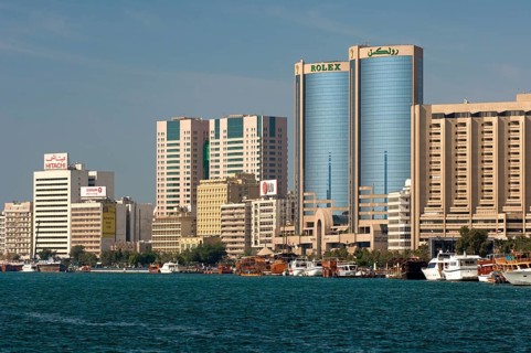 Skyline of the Deira quarter with the Twin Towers at Dubai Creek