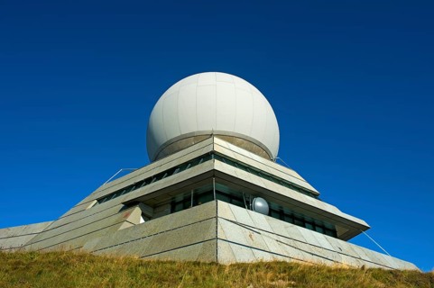 Radome of the radar station for civil aviation at the summit of Groser Belchen or Grand Ballon Mountain near Guebwiller