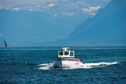 Water rescue motor boat of Morges on Lake Geneva