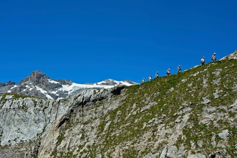Hikers below the summit of Wildhorn Mountain