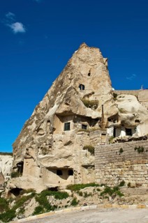 Cave dwellings in hollowed tuff rock
