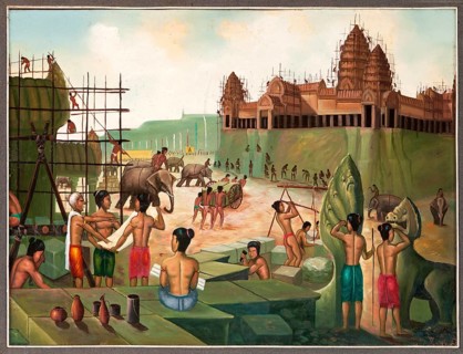 Painting depicting a historical account of the construction of Angkor Wat Temple in the 13th century