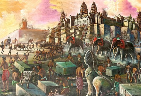 Painting depicting a historical account of the construction of Angkor Wat Temple in the 13th century