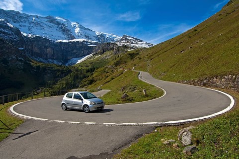Car in a hairpin curve