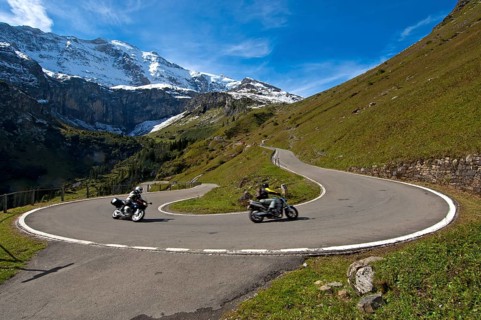 Motorcyclists in a hairpin curve