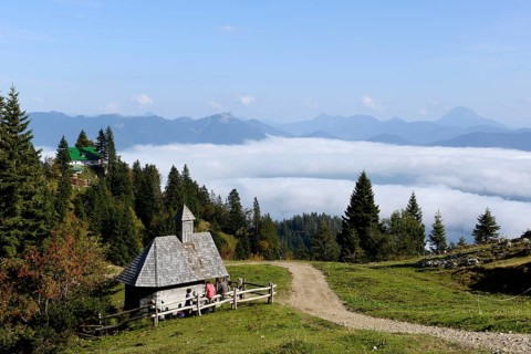Sacred Heart Chapel on Stie Alm alpine pasture on Brauneck Mountain
