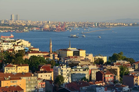 View from Beyoglu over the Marmara Sea and Ueskuedar on the Asian shore