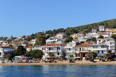 Seaside settlement with beach