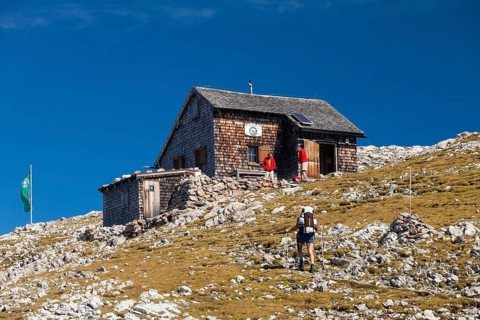 Hikers at Edelweisserhuette refuge