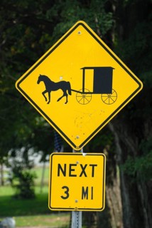 Traffic sign 'warning horse-drawn carriage' of the Amish