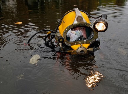Professional diver at work on a construction site