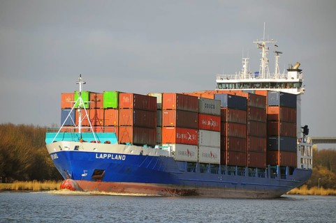 Container ship on the Kiel Canal
