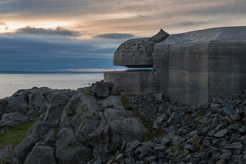 German bunker from World War II overlooking the sea in the evening light