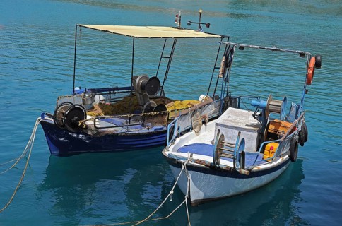Two small fishing boats in the harbour