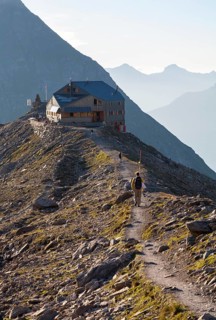 Hikers at the Cabane de Pannossiere refuge