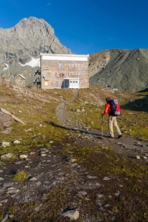 Hikers at the Rifugio Gastaldi refuge