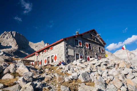 Rifugio Gianetti mountain hut on the Sentiero Roma high route