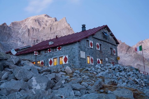 Rifugio Gianetti mountain hut on the Sentiero Roma high route