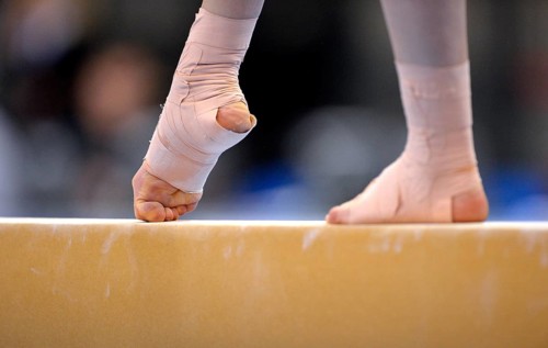 Detail view of a bandaged foot