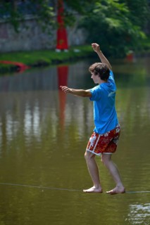 Boy balancing on a slackline