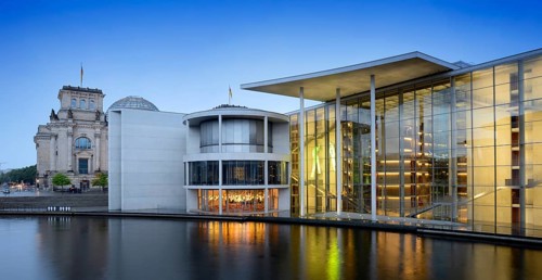 Reichstag Building and Paul Loebe House at the blue hour