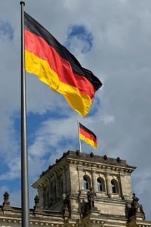 German flags flying on the Reichstag Building