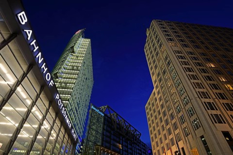 Entrance to the railway station with Bahnturm tower