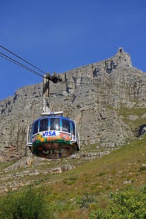 Gondola of a cable car travelling to Table Mountain