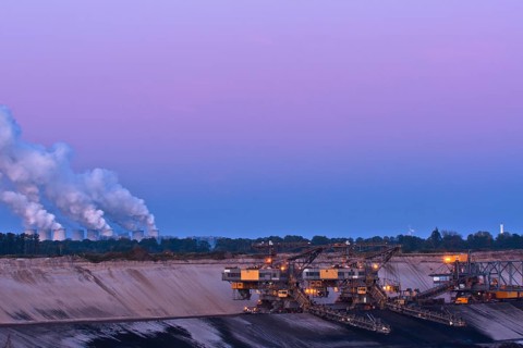 Cottbus-Nord Coal Mine with conveyor bridges in front of Jaenschwalde Power Station
