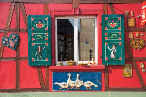 Half-timbered exterior with pottery