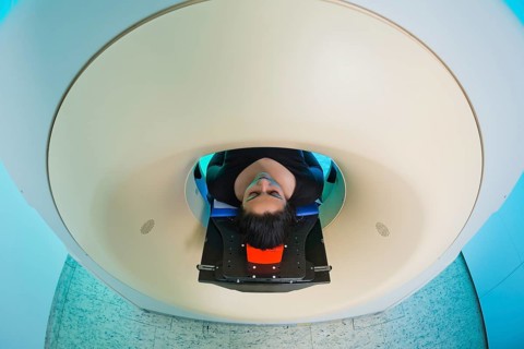Patient lying in a computed tomography