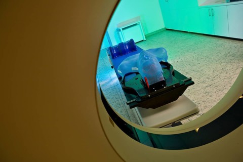 Mask used for holding the head in position in a computed tomography