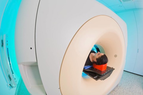 Patient lying in a computed tomography