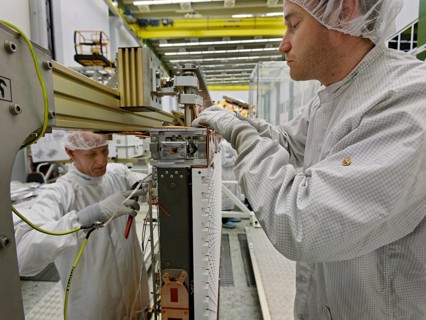 Cleanroom production of the Sentinel 1 satellite by the space company Astrium