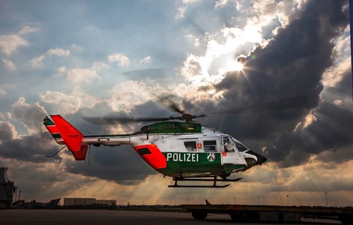Police helicopter type BK 117 taking off for an operational flight