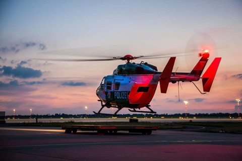 Police helicopter type BK 117 taking off for an operational flight