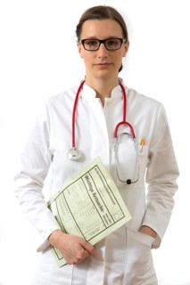 Female doctor holding a medical document of a consultation for the family doctor or attending physician of the patient